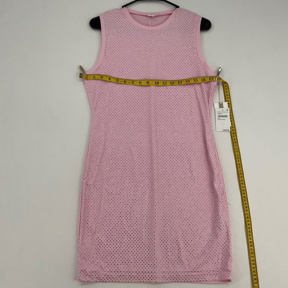 Good American Sugar Pink Rhinestone Mesh Mini Dress Size L NWT - Picture 4 of 11